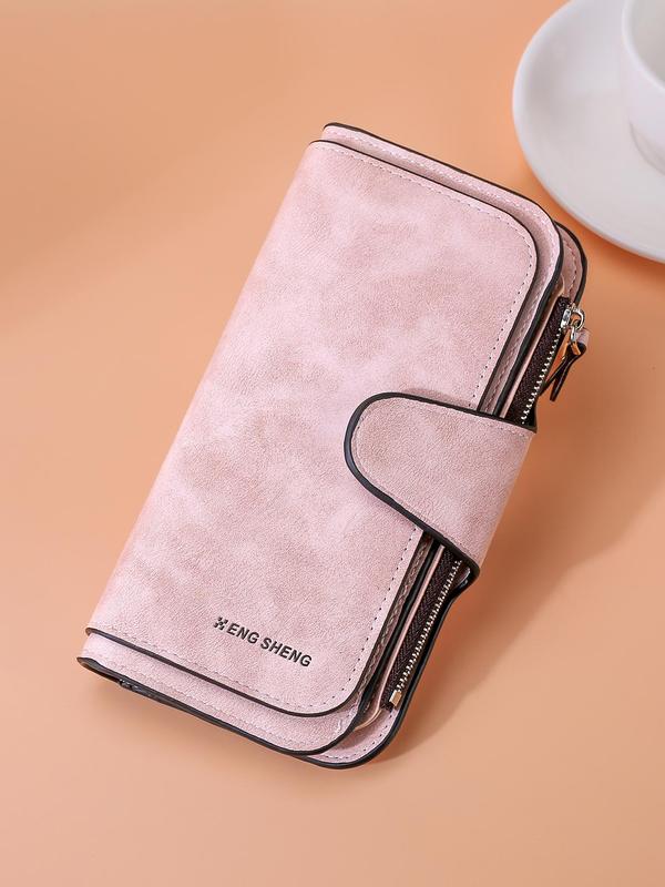 Women's Solid Color Long Wallet, Fashionable Wallet with Multiple Card Slots, Casual Versatile Zipper Wallet for Daily Use