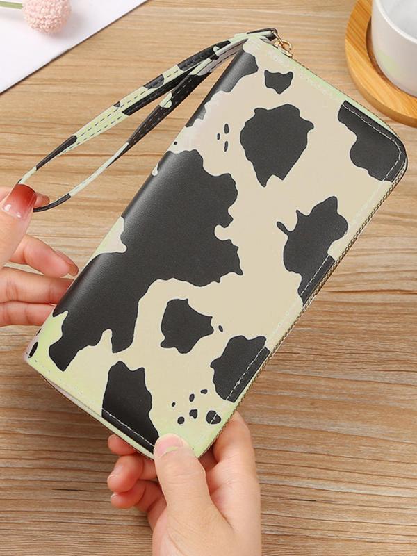 Women's Trendy Matching Cow Print Long Wallet, Casual Zipper Wallet for Daily Used, Simple All-match Wristlet Bag for Women & Girls