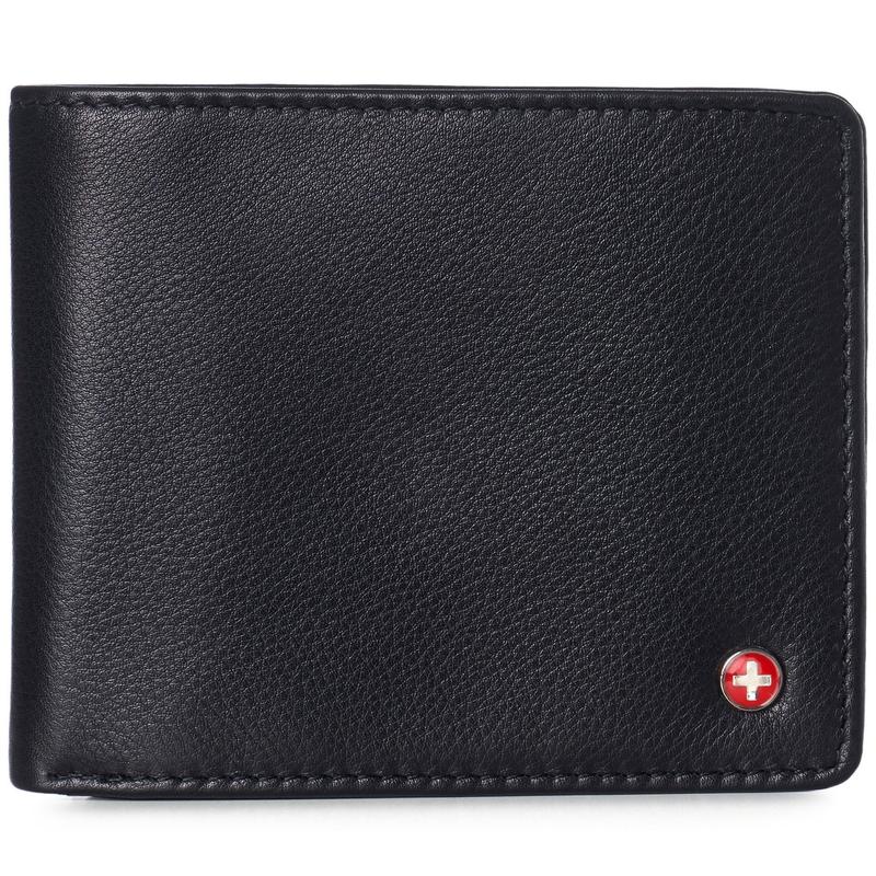 Alpine Swiss RFID Protected Mens Spencer Leather Wallet Bifold 2 ID Windows Divided Bill Section Comes in Gift Box