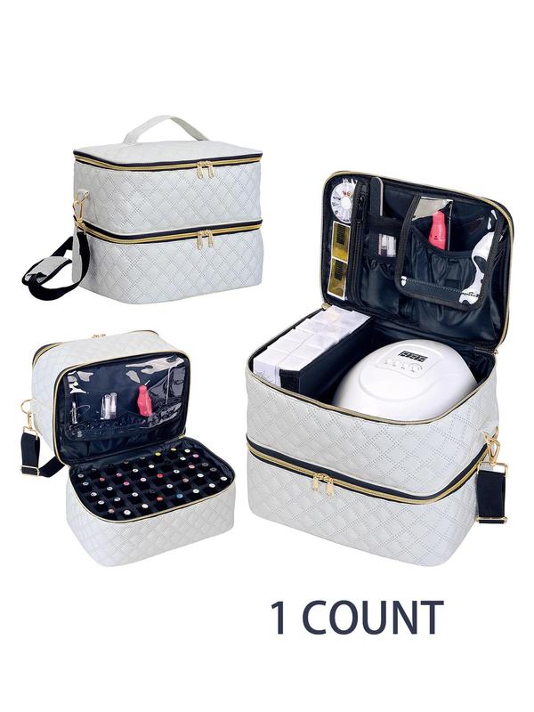 Quilted Nail Polish Storage Bag, Portable Large Capacity Makeup Bag with Multiple Compartments, Multifunctional Storage Bag for Travel & Home Use