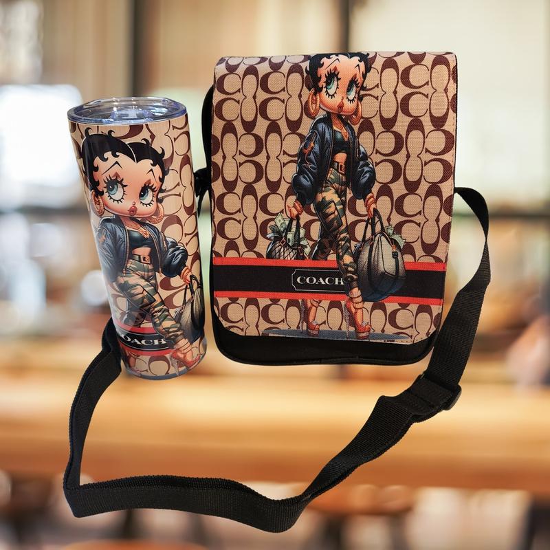 Betty Boop Tumbler and Crossbody Bag Combo - Camo
