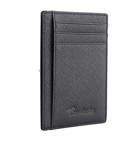 Slim Wallet Front Pocket Minimalist Leather RFID Blocking Medium Size, Black Cros