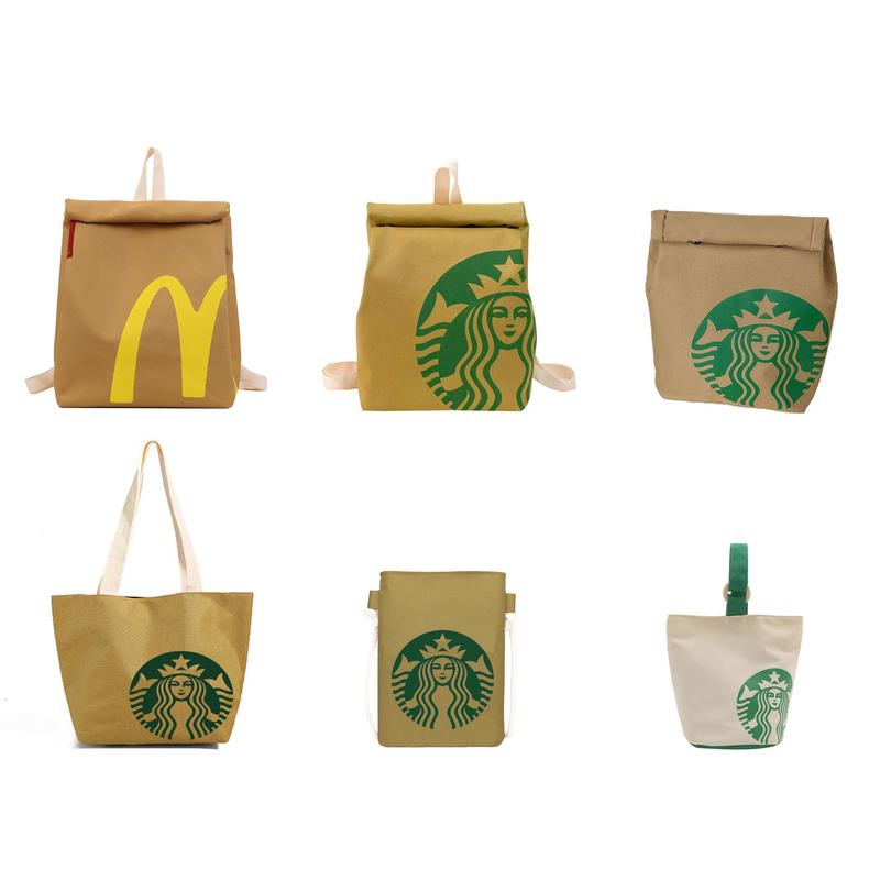 Mcdonald's Starbucks Canvas Backpack Large Capacity, Personality Shoulder Messenger Bag Casual Backpack Laptop Bag Light Travel for Women Men