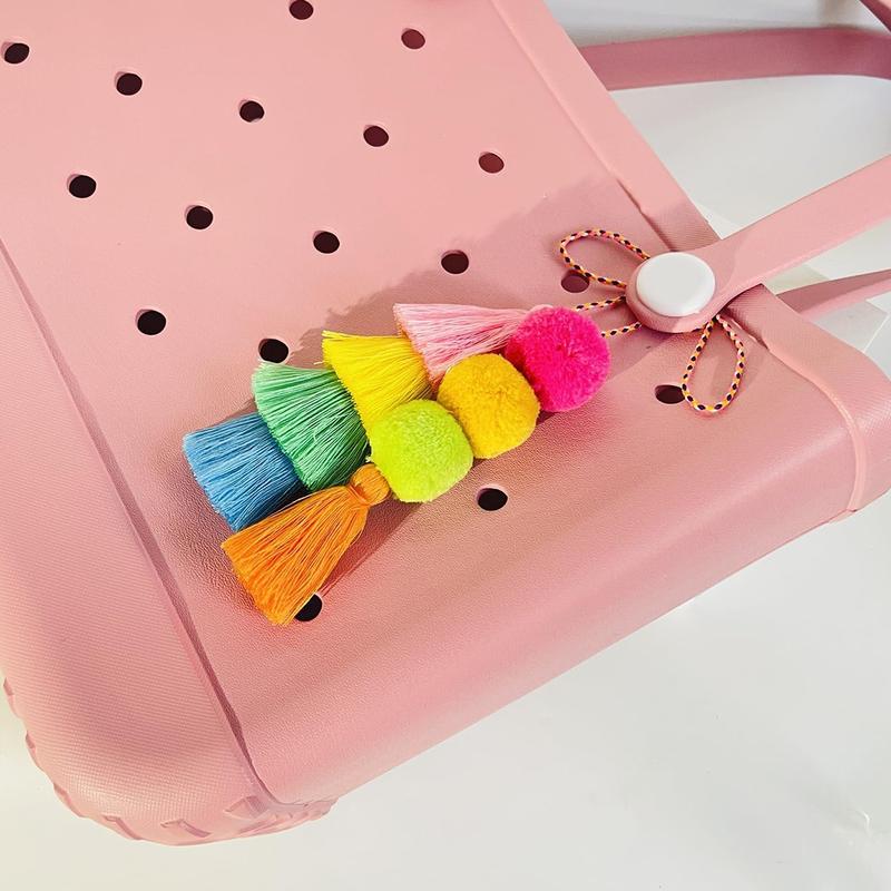 Cute Bogg Bag Accessories, Colorful Pom Tassel Charms for Bogg Bag, Rubber Beach Bag Accessories, Boho Purse Charms As Mother's Day Gift For Mom