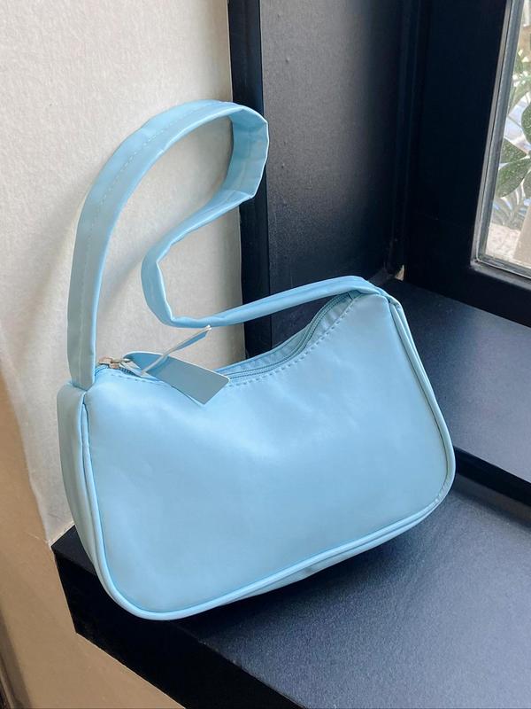 Women's Solid Color Shoulder Bag, Fashionable PU Leather Zipper Shoulder Bag for Daily Used, Casual Trendy Versatile High-quality Daily Commuting Bag