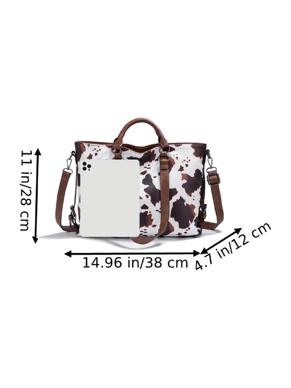 Women's Cow Print Tote Bag,  Large Capacity Casual Shoulder Bag for Commute & Travel, Trendy Versatile High-quality Daily Commuting Bag