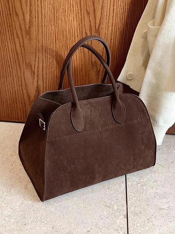 Women's Elegant Solid Color Suede Tote Bag, Fashionable Large Capacity Shoulder Bag for Work, Casual Trendy Versatile High-quality Daily Commuting Bag