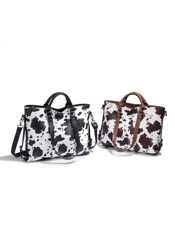 Women's Cow Print Tote Bag,  Large Capacity Casual Shoulder Bag for Commute & Travel, Trendy Versatile High-quality Daily Commuting Bag