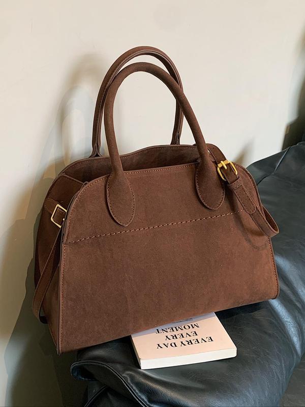 Women's Elegant Solid Color Suede Tote Bag, Fashionable Large Capacity Shoulder Bag for Work, Casual Trendy Versatile High-quality Daily Commuting Bag