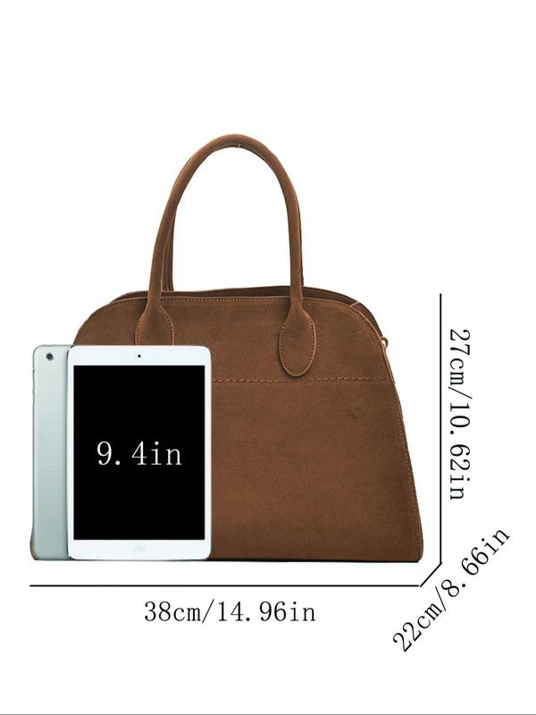 Women's Elegant Solid Color Suede Tote Bag, Fashionable Large Capacity Shoulder Bag for Work, Casual Trendy Versatile High-quality Daily Commuting Bag