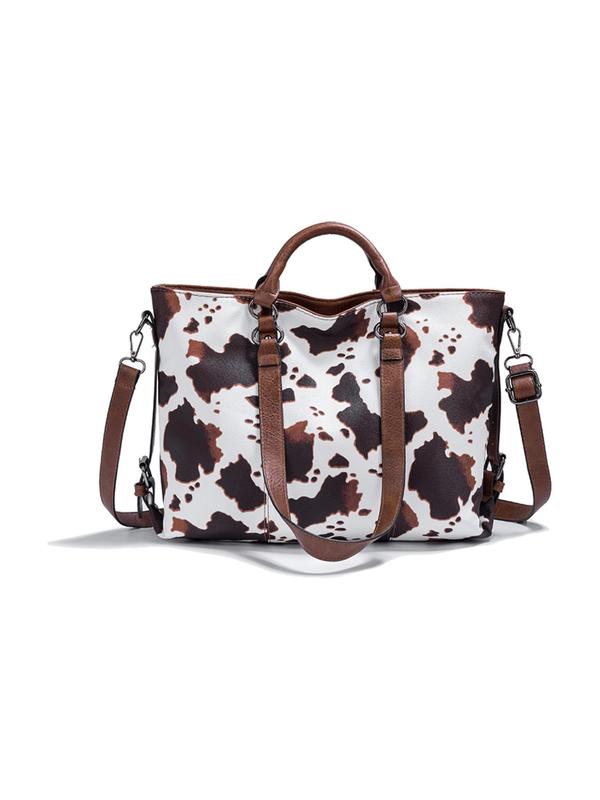 Women's Cow Print Tote Bag,  Large Capacity Casual Shoulder Bag for Commute & Travel, Trendy Versatile High-quality Daily Commuting Bag