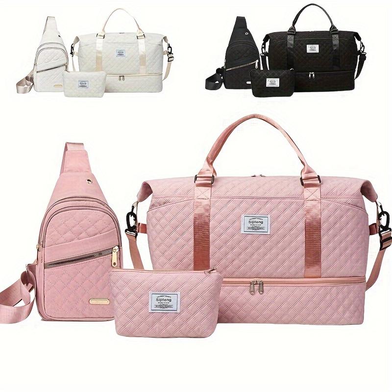 3-Piece Set: Fashion Pink Travel Bag with Backpack and Cosmetic Bag-Large Capacity, Waterproof Oxford Cloth Suitable for Travel and Fitness