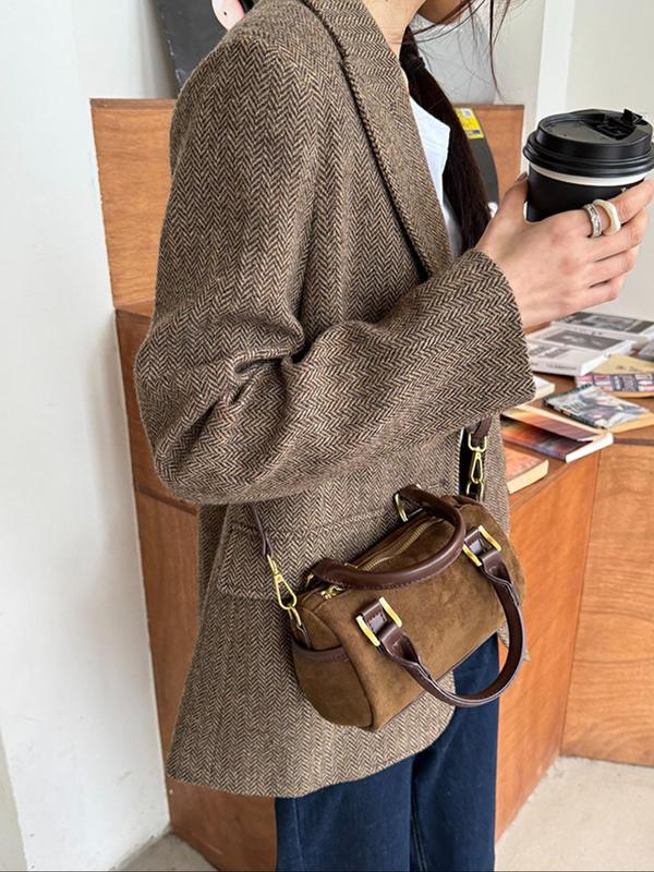Women's Solid Color Flannelette Handbag, Fashionable Large Capacity Boston Bag for Work & Daily Used, Casual Trendy Versatile High-quality Daily Commuting Bag