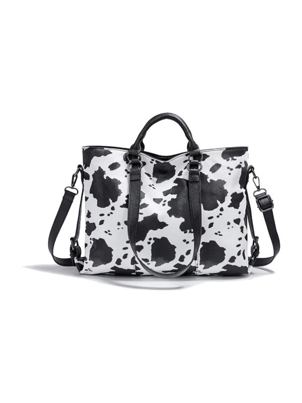 Women's Cow Print Tote Bag,  Large Capacity Casual Shoulder Bag for Commute & Travel, Trendy Versatile High-quality Daily Commuting Bag