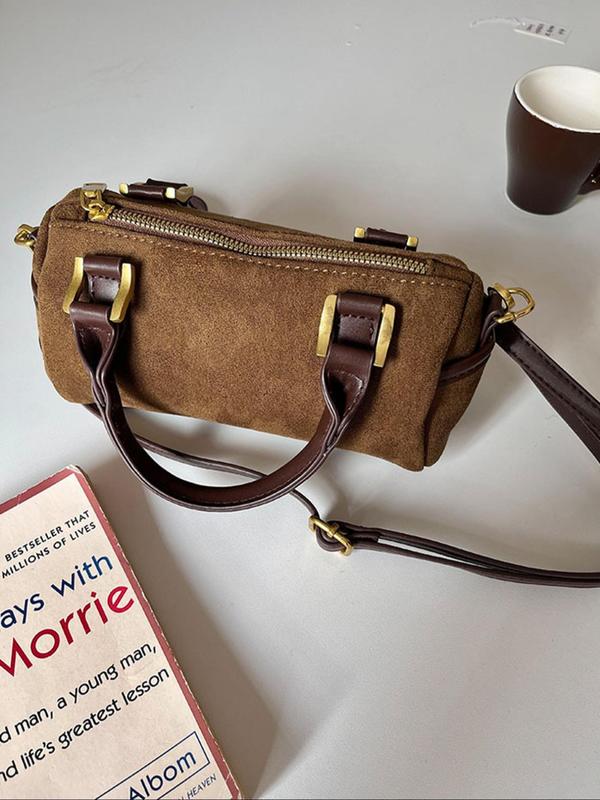 Women's Solid Color Flannelette Handbag, Fashionable Large Capacity Boston Bag for Work & Daily Used, Casual Trendy Versatile High-quality Daily Commuting Bag
