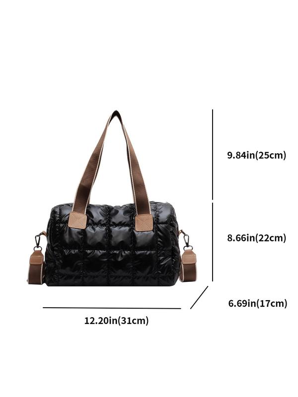 Women's Solid Color Quilted Puffer Tote Bag, Fashionable Large Capacity Shoulder Bag for Daily Used, Casual Trendy Versatile High-quality Daily Commuting Bag