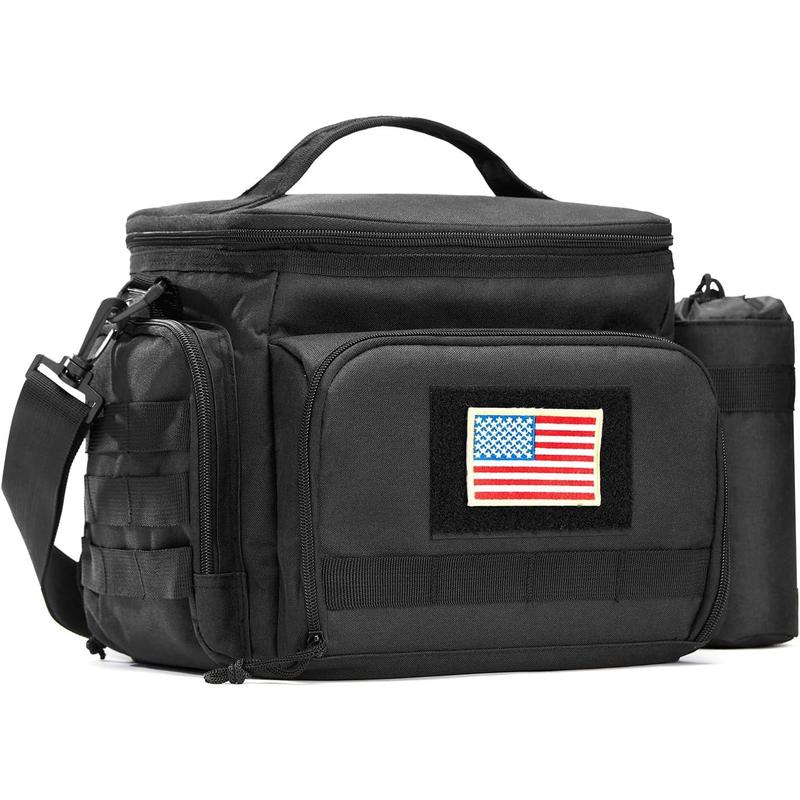 Lunch Bag for Men, Insulated Lunch Box Leakproof for Men Large Capacity with MOLLE Water Bottle Pouch Lunchbox for Adults for Work, Picnic(Black)