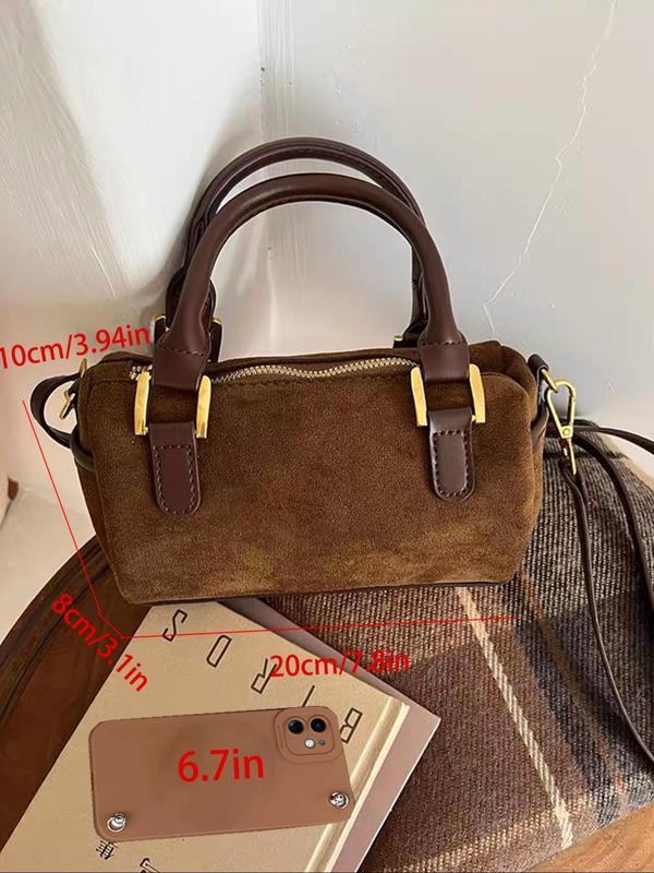Women's Solid Color Flannelette Handbag, Fashionable Large Capacity Boston Bag for Work & Daily Used, Casual Trendy Versatile High-quality Daily Commuting Bag