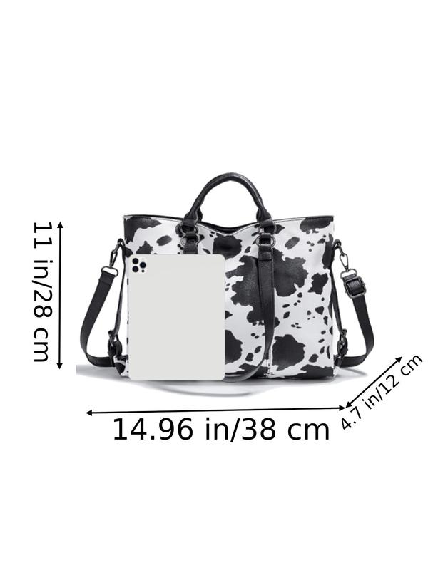 Women's Cow Print Tote Bag,  Large Capacity Casual Shoulder Bag for Commute & Travel, Trendy Versatile High-quality Daily Commuting Bag