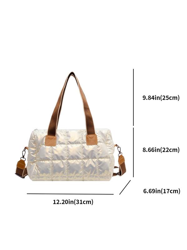 Women's Solid Color Quilted Puffer Tote Bag, Fashionable Large Capacity Shoulder Bag for Daily Used, Casual Trendy Versatile High-quality Daily Commuting Bag