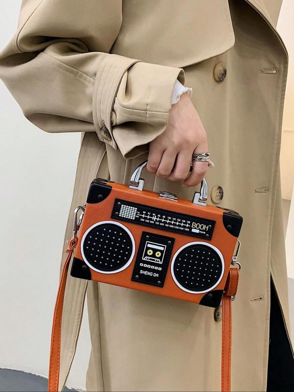 Vintage Radio Design Handbag, Fashionable Handbag & Crossbody Bag for Women with Adjustable Strap, Trendy Novelty Handbag for Daily Use