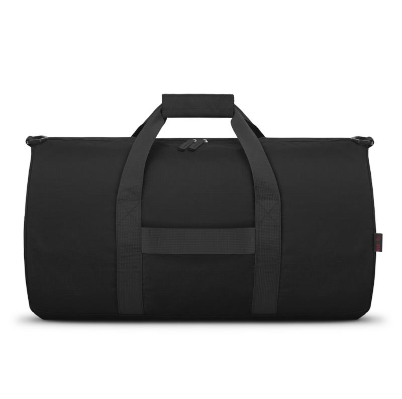 Black Packable Duffle with Adjustable Shoulder Strap and Luggage Trolley Sleeve