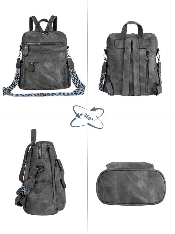 Women's Casual Plain Color Zipper Backpack, Fashionable Large Capacity Backpack for Daily Used, Casual Trendy Versatile High-quality Daily Commuting Bag