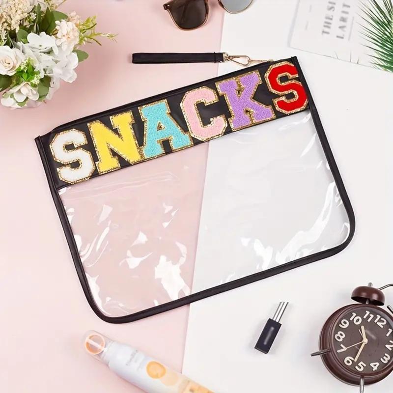 Letter Clear Bag Purse for Women Multi-purpose Transparent Waterproof Snacks Makeup Tote Bag with Wrist Strap