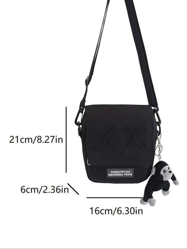 Men's Street Trend Letter Patched Design Crossbody Bag, Fashionable Bag with Stuffed Doll Charm, Casual Versatile Shoulder Bag for Daily Used