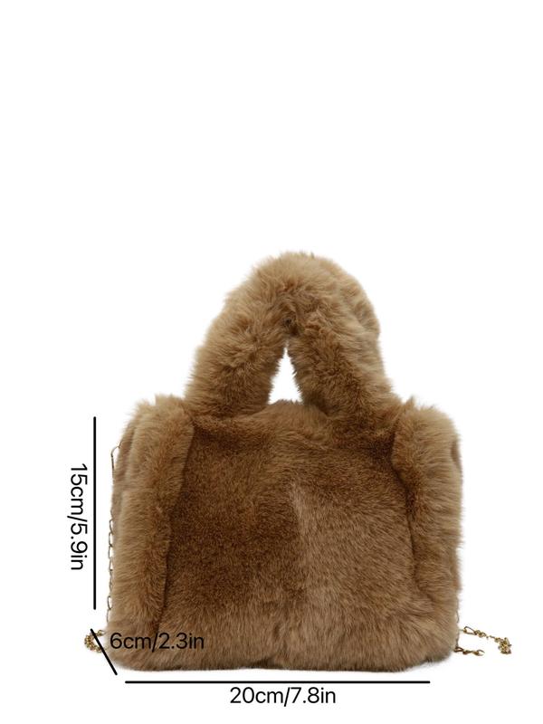 Solid Color Fluffy Plush Handbag, Fashionable Faux Fur Crossbody Bag for Women & Girls, Casual Trendy Versatile Fuzzy Daily Commuting Bag