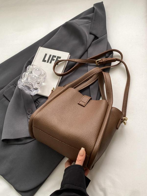 Women's Elegant Solid Color Bucket Bag, Fashionable PU Leather Crossbody Bag for Daily Used, Casual Trendy Versatile High-quality Daily Commuting Bag