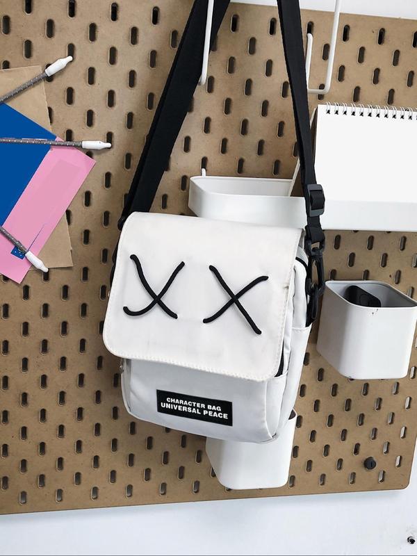 Men's Street Trend Letter Patched Design Crossbody Bag, Fashionable Bag with Stuffed Doll Charm, Casual Versatile Shoulder Bag for Daily Used