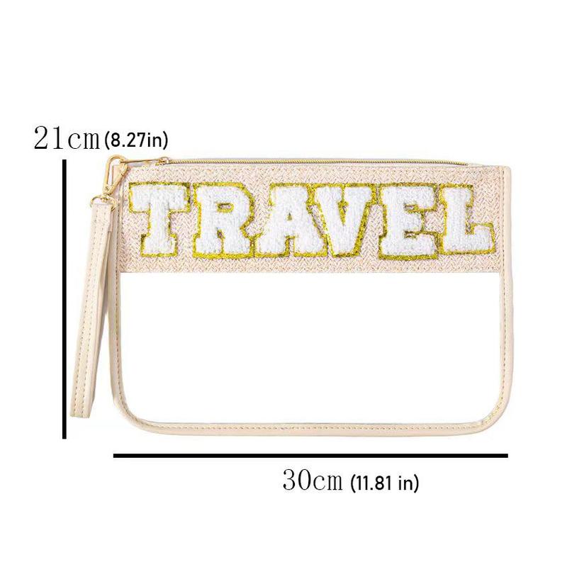 Letter Pattern Makeup Bag, Transparent Zipper Makeup Bag, Fashionable Storage Bag for Beach Travel, Cosmetic Bag for Women & Girls
