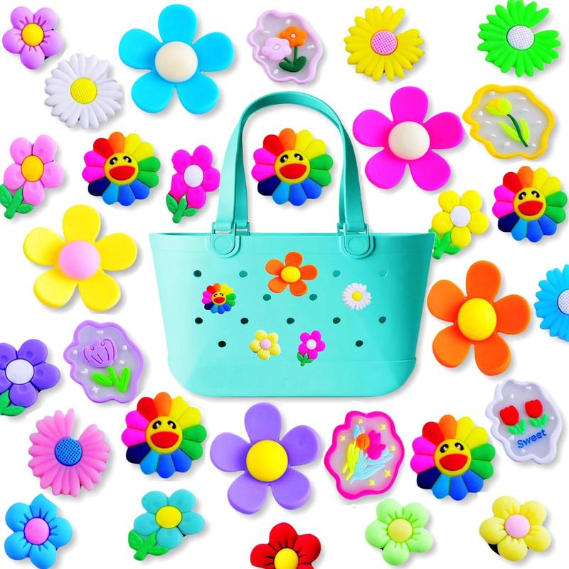 Charms for Bogg Bag Accessories Flower Charms 30pack Random Color Cute PVC Rubber Beach Bag Charms Decoration,Bag Charms for Handbags Tote bags Girls Women Flower Charms