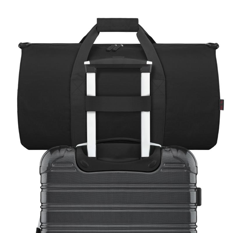 Black Packable Duffle with Adjustable Shoulder Strap and Luggage Trolley Sleeve