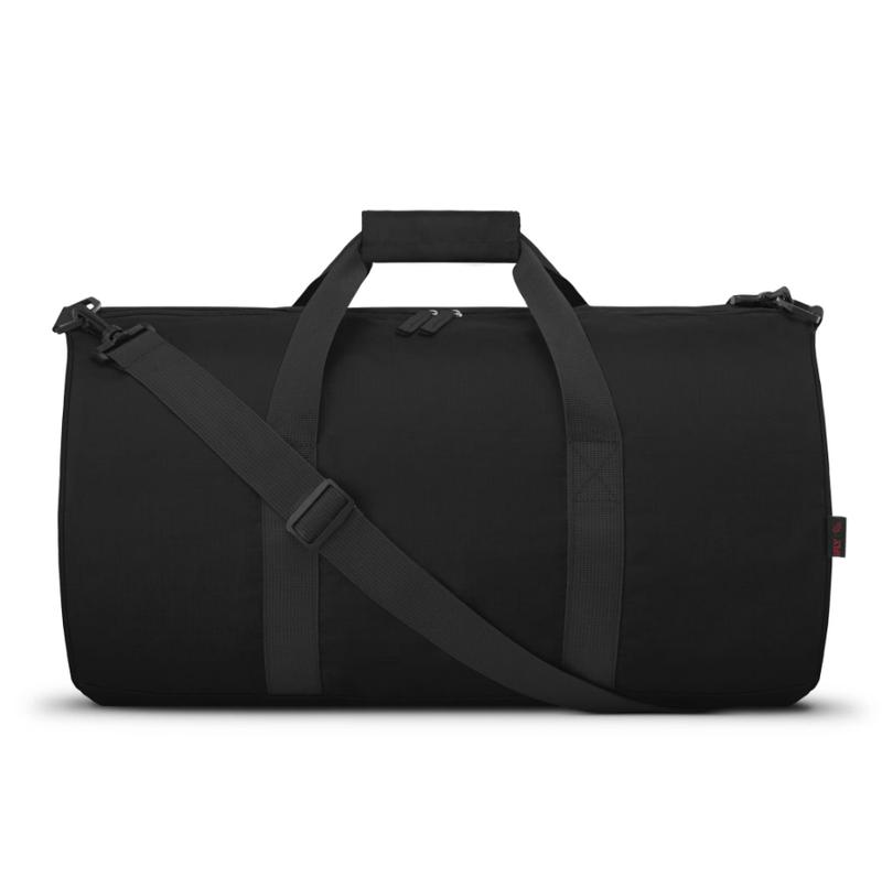 Black Packable Duffle with Adjustable Shoulder Strap and Luggage Trolley Sleeve