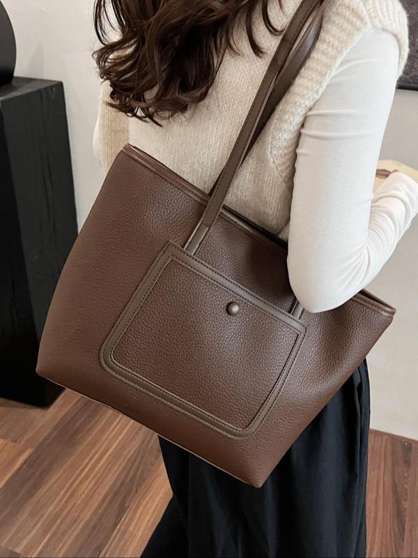 Women's Solid Color Tote Bag, Fashionable Large Capacity Shoulder Bag for Work & Daily Used, Casual Trendy Versatile High-quality Daily Commuting Bag