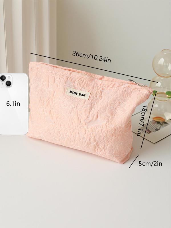 Rose Embossed Large Capacity Cosmetic Storage Bag, Zipper Makeup Organizer Pouch, Versatile Storage Bag for Travel, Office, Home