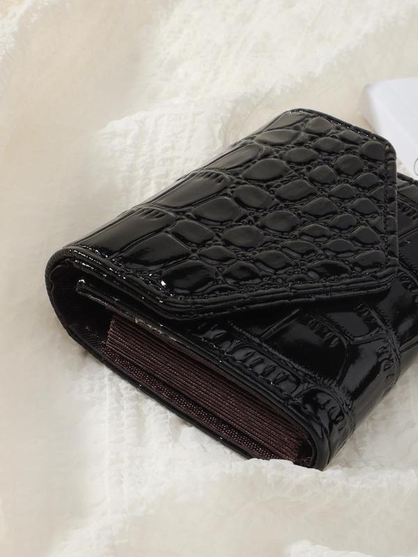 Women's Summer Simple Plain Crocodile Embossed Pattern Pu Leather Card Holder, Multi-card Card Holder, Solid Color Bifold Wallet