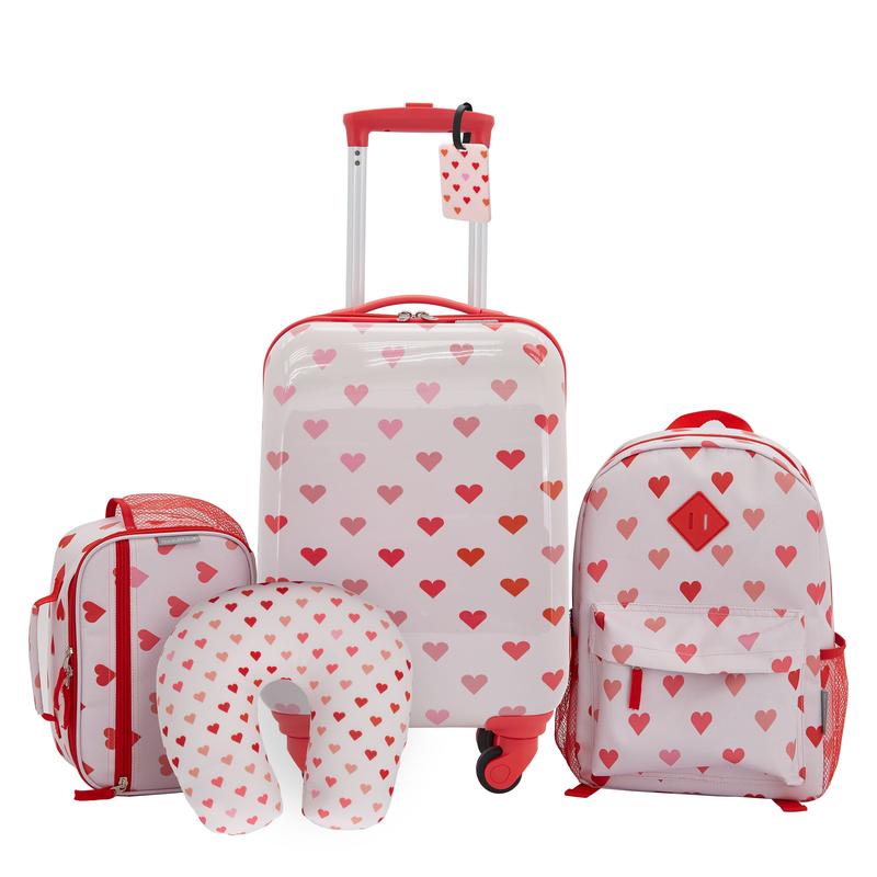 5-Pc Kids Luggage Set With 360° 4-Wheel Spinner System, Heart