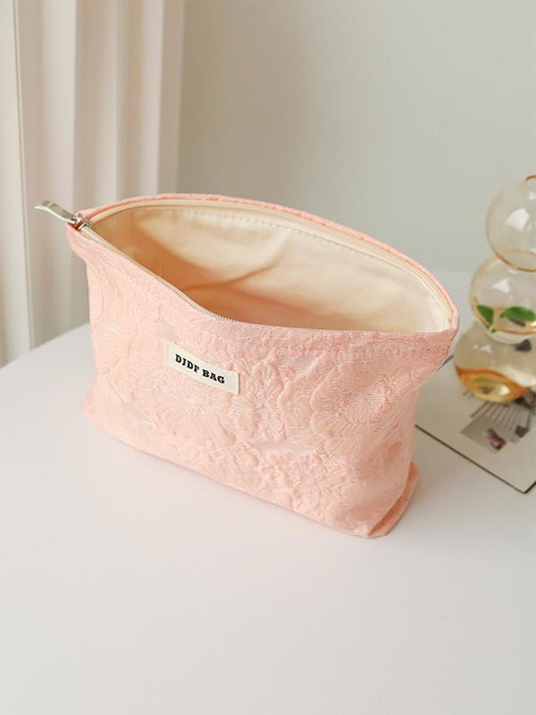 Rose Embossed Large Capacity Cosmetic Storage Bag, Zipper Makeup Organizer Pouch, Versatile Storage Bag for Travel, Office, Home