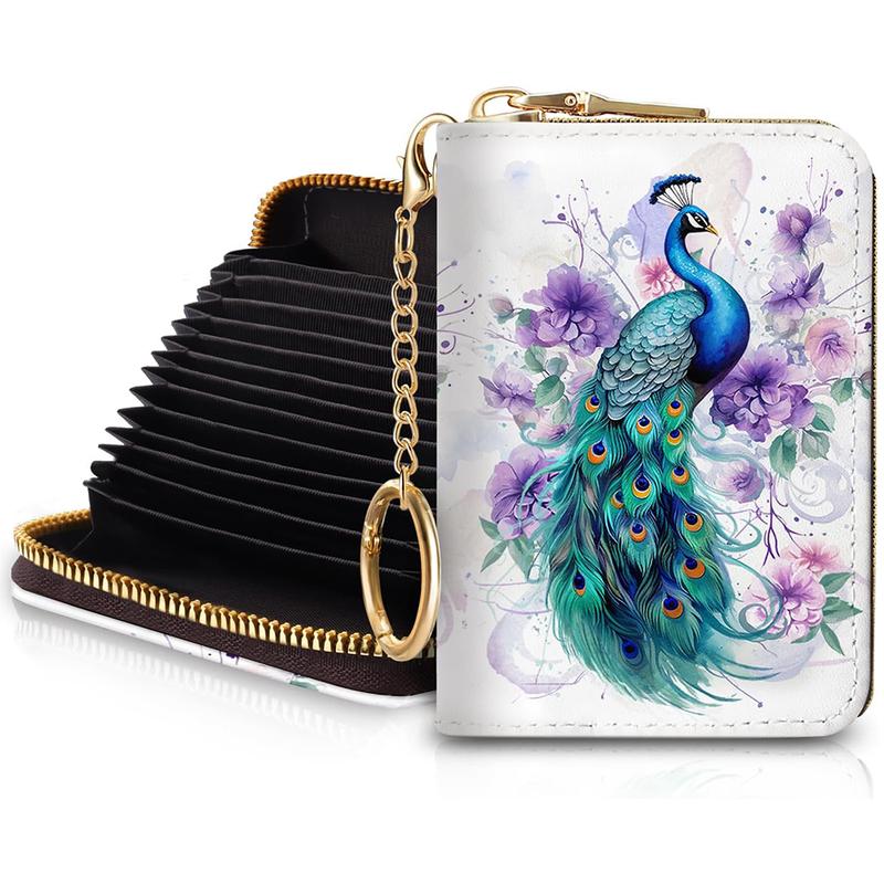 Goth Credit Card Holder for Women, Gothic Floral Small RFID Wallet with Zipper, Card Keychain Wallet, Leather Wallet Card Case, Business Accordion Wallet birthday Gift