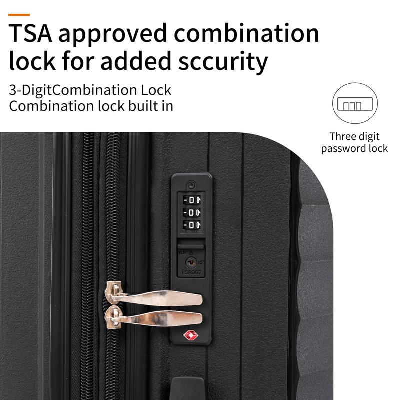 PP Luggage Sets 3 Piece(20 24 28) with TSA Lock, Expandable Carry On Luggage, Spinner Wheels - Black