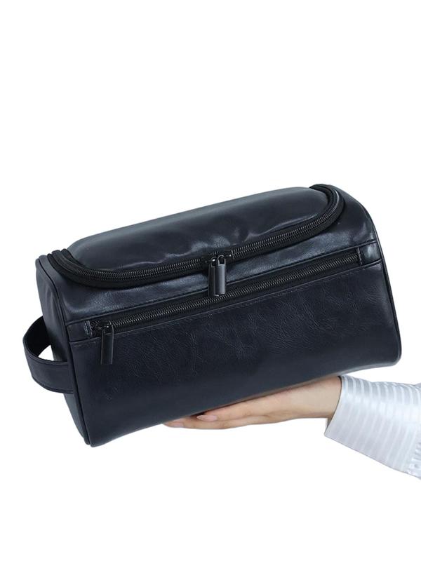 Unisex Elegant Large Capacity Makeup Bag, Portable PU Leather Cosmetic Bag for Toiletry, Simple Makeup Storage Bag for Travel Use
