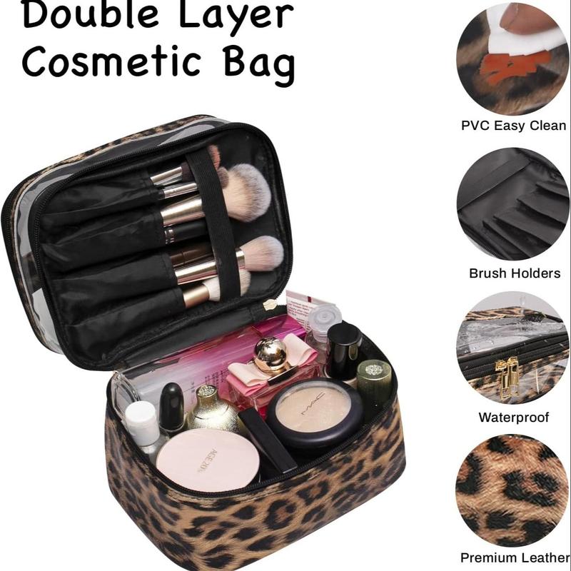 Leopard Pattern Makeup Bag, Portable Cosmetic Storage Bag, Zipper Makeup Organizer Pouch for Travel, Versatile Makeup Organizer for Skincare & Toiletry, Christmas, Christmas Gift