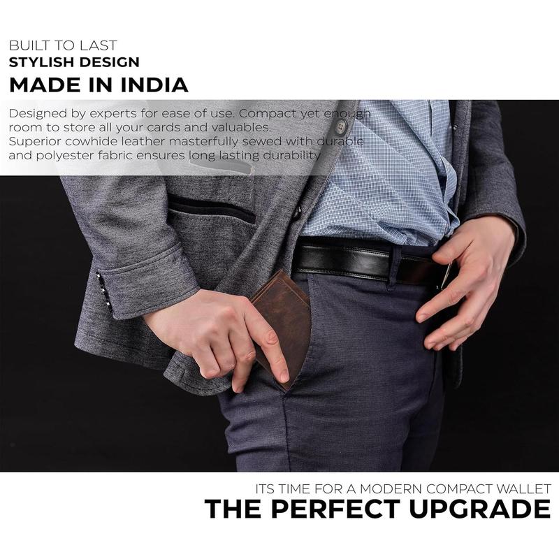 Real Leather Trifold Wallet for Men - RFID Wallets Slim 9 Credit Card Holder 2 ID Compartment Gift For Men