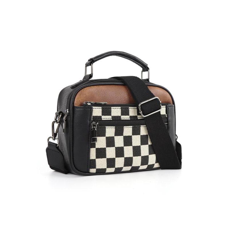 Checkerboard Pattern Colorblock Crossbody Bag, Fashion Pu Leather Waterproof Zipper Shoulder Bag for Women, Designer Crossbody Bags for Women, Casual Trendy Versatile High-quality Daily Commuting Bag