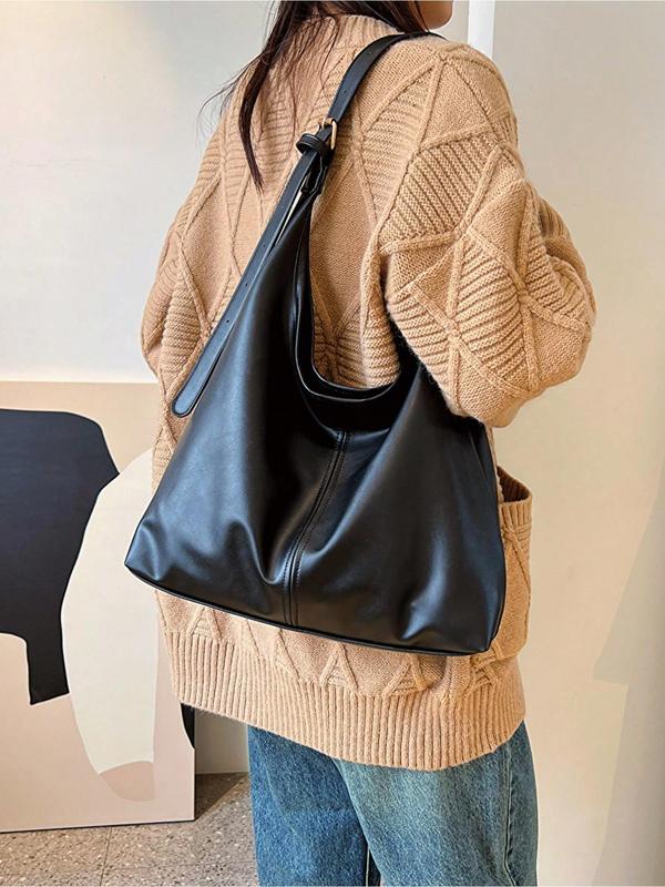 Women's Solid Color Shoulder Bag, Fashionable Large Capacity Hobo Bag for Daily Used, Casual Trendy Versatile High-quality Daily Commuting Bag