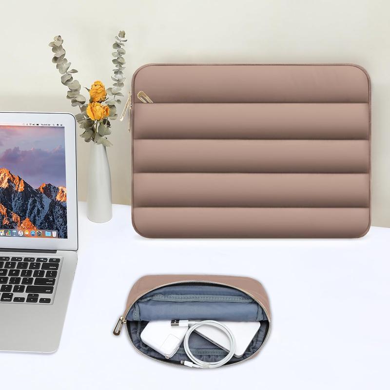 Puffy Laptop Sleeve Compatible with MacBook Air Pro, 13-13.3 inch Notebook, Compatible with MacBook Pro 14 inch M3 M2 M1 Chip 2024-2021, Polyester Horizontal Bag with Small Case, Brown