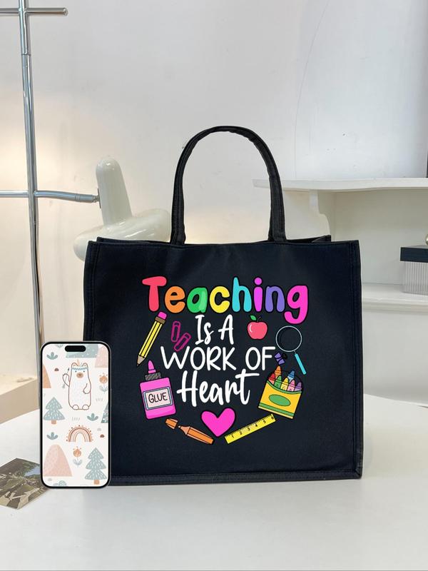 Colorful Cute Letter Pattern Tote Bag, Casual Versatile Large Capacity Handbag for Women & Girls, Trendy All-match Bag for Daily Use